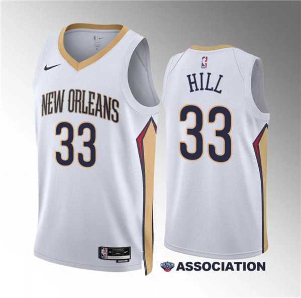 Mens New Orleans Pelicans #33 Malcolm Hill White Association Edition Stitched Basketball Jersey Dzhi